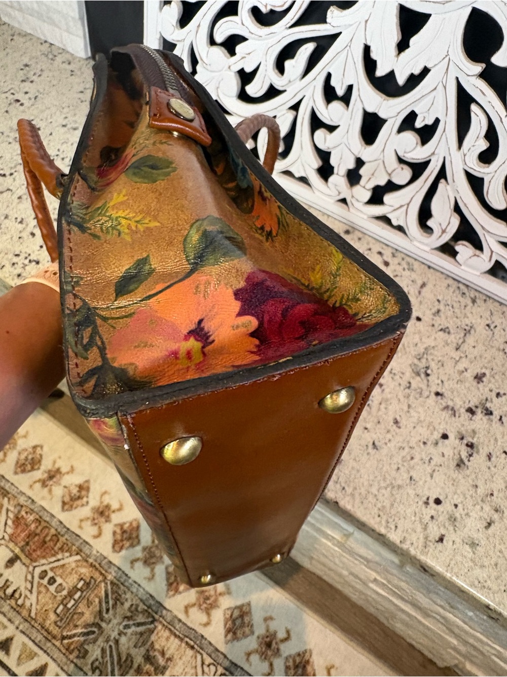 Patricia Nash Calvi Leather Satchel Handbag in Vintage Victorian Garden - Picture 9 of 16